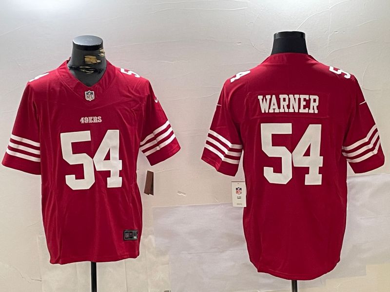 Men San Francisco 49ers 54 Warner Red Three generations 2024 Nike Vapor Limited NFL Jersey style 1